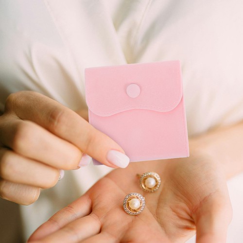 Velvet jewelry pouch set pink - velvet,